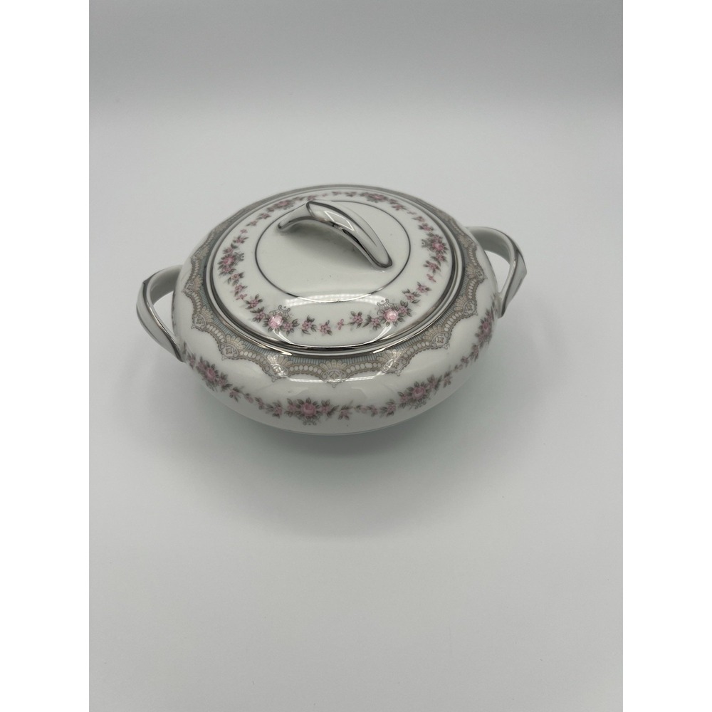Vintage Noritake Glenwood 5770 Covered Serving Dish Pink Roses Platinum‎ Trim